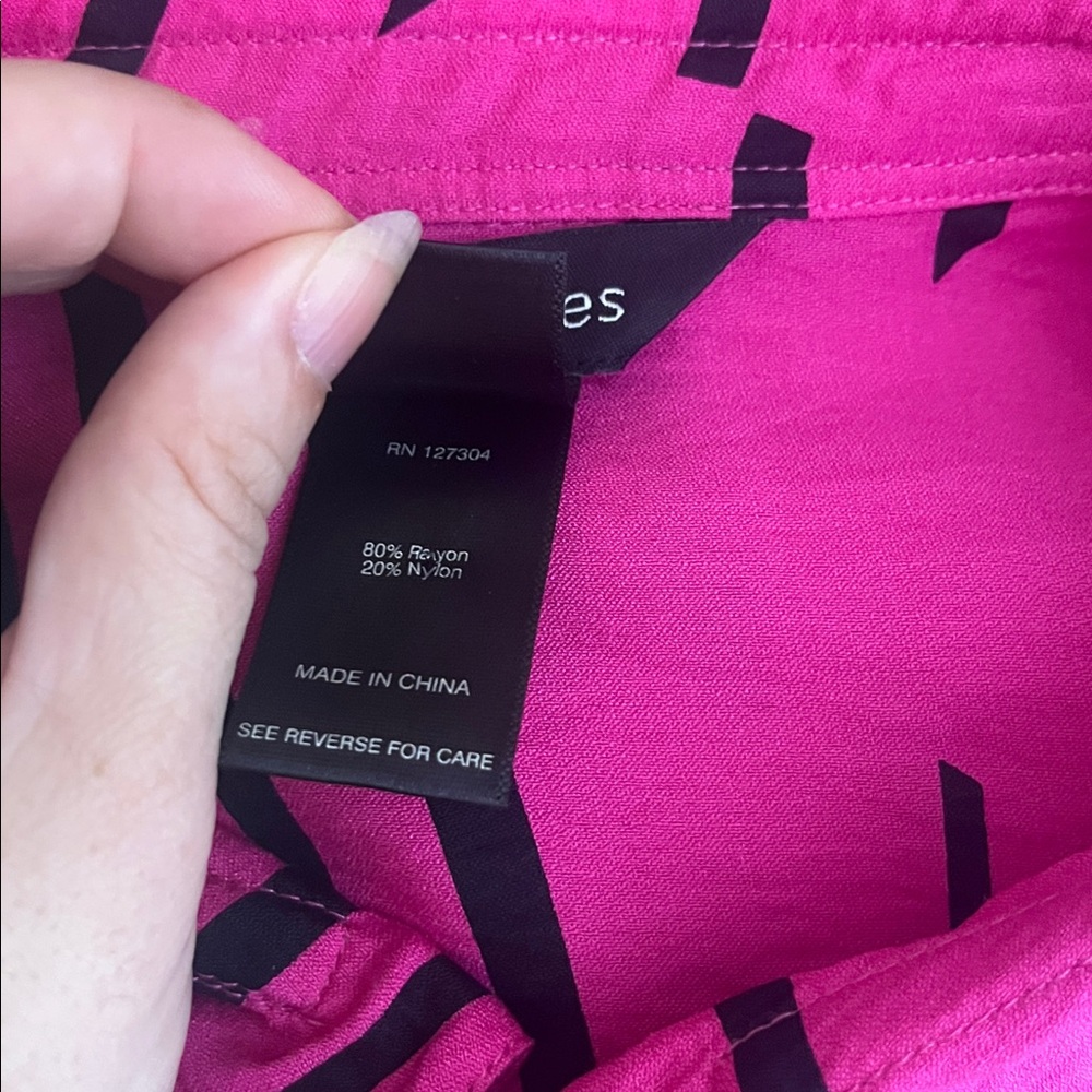 Ali Miles Hot Pink and Black Button Down Blouse Size M - Picture 6 of 6